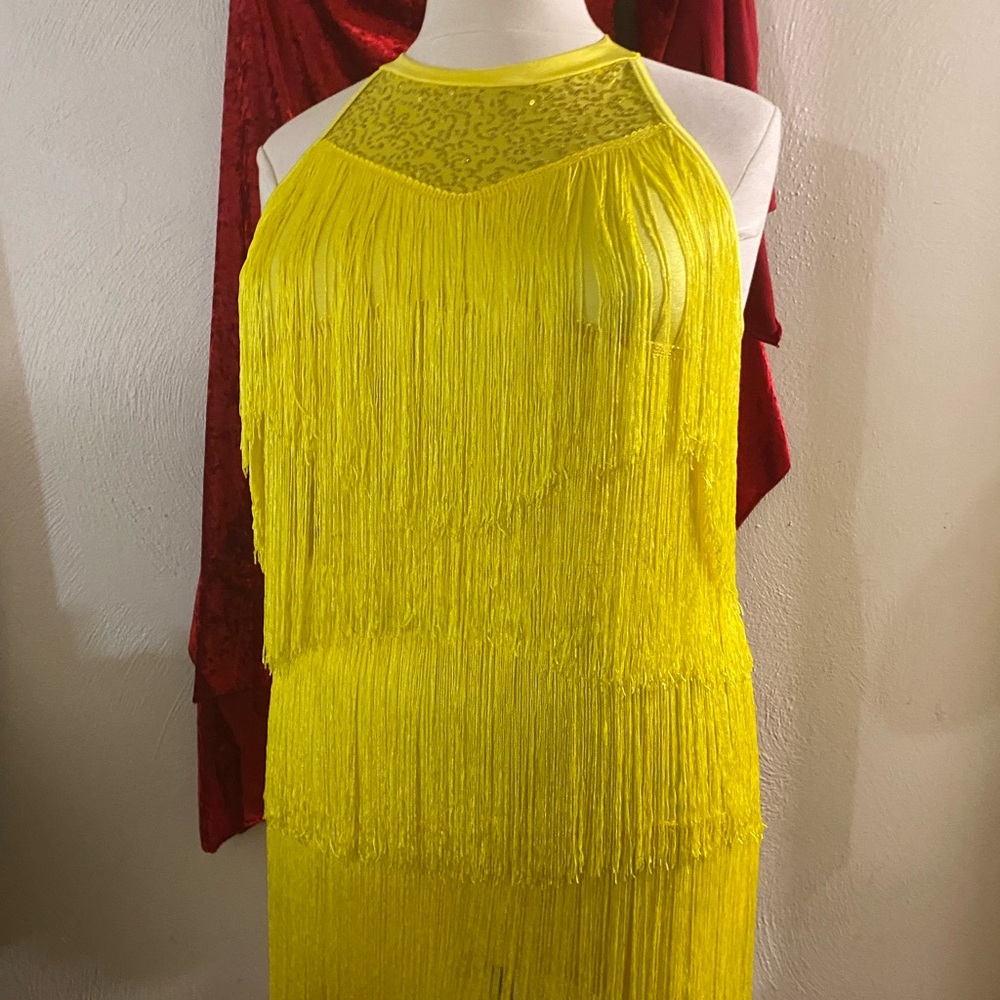 Yellow Fringe Halter Dress